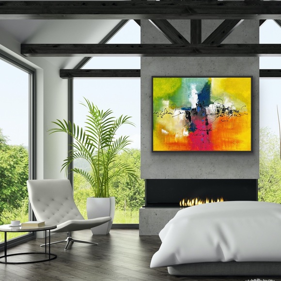 3D Vibrant Textured Abstract Painting on Stretched Canvas, Mod Bright Multicolor - Picture 6 of 7
